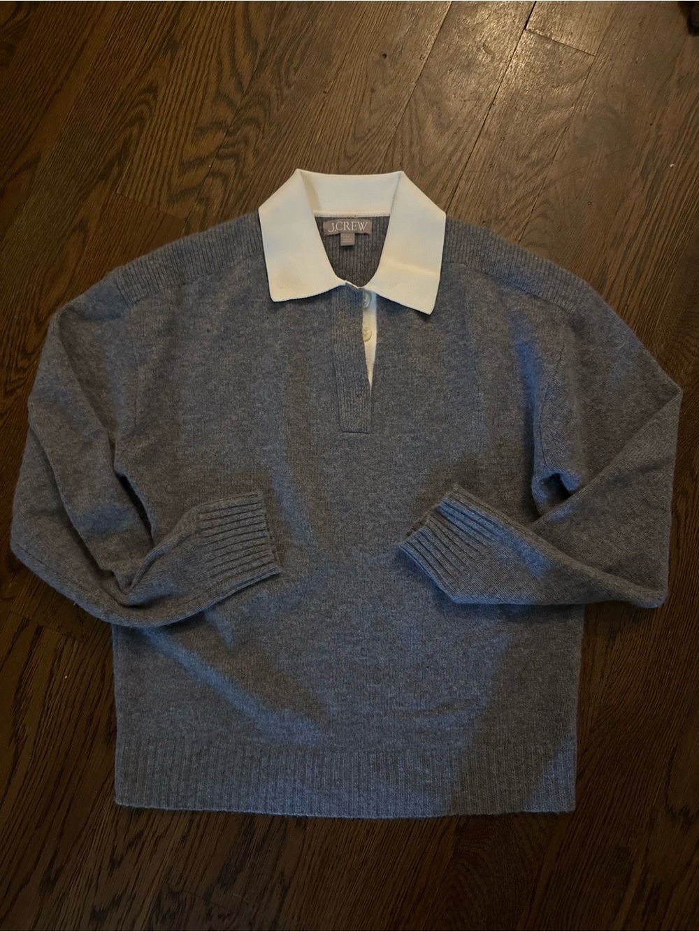 J. Crew Womenβs Heather Wool Gray Polo-Collar Zip Sweater